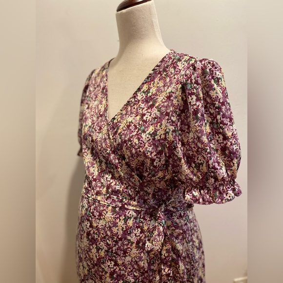 SHEIN, Sz Large, Purple, Floral Print Wrap Tie Side Dress - Picture 5 of 12